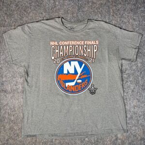 Fruit of the Loom NY Islanders T-Shirt Mens 2XL Gray 2021 NHL Conf Finals Roster